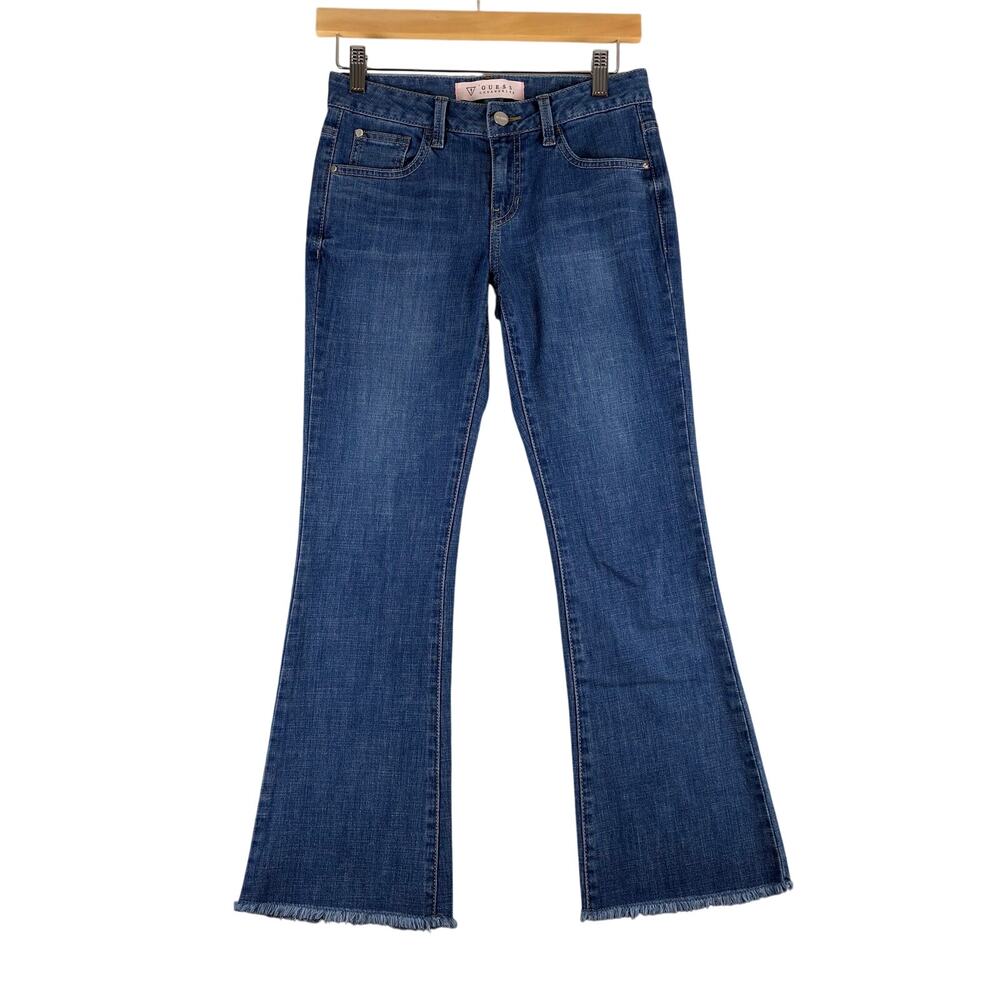 Guess Bootcut Jeans Women’s 25 Medium Wash Fading Stretch Comfort Raw Hem